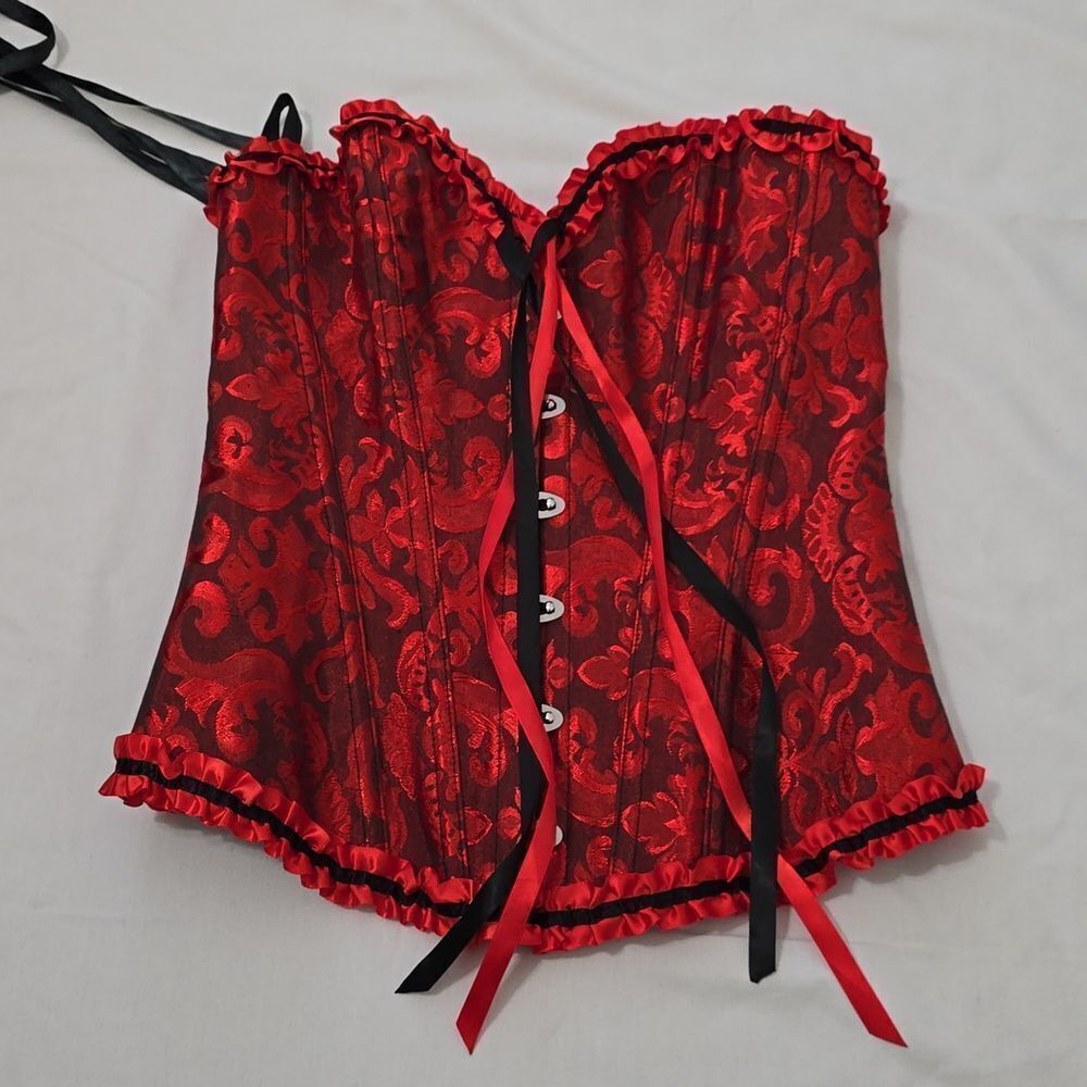 RED‎ GOTHIC BROCADE CORSET.  NO BRAND SIZE SMALL.